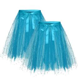 Karneval Tüllrock Damen Erwachsene Glitzernder Tütü Röcke Puffy 80er Tüll Unterrock Minirock Petticoat Tanzkleid Adult Teen Dehnbaren Tutu Rock Erwachsene Ballettrock Tüllrock für (YAC-Sky Blue, M) von Glücksvogel