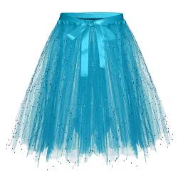 Karneval Tüllrock Damen Erwachsene Glitzernder Tütü Röcke Puffy 80er Tüll Unterrock Minirock Petticoat Tanzkleid Adult Teen Dehnbaren Tutu Rock Erwachsene Ballettrock Tüllrock für Party (Blue, S) von Glücksvogel