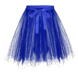 Karneval Tüllrock Damen Erwachsene Glitzernder Tütü Röcke Puffy 80er Tüll Unterrock Minirock Petticoat Tanzkleid Adult Teen Dehnbaren Tutu Rock Erwachsene Ballettrock Tüllrock für Party (YAB-Blue, M) von Glücksvogel