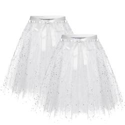 Karneval Tüllrock Damen Erwachsene Glitzernder Tütü Röcke Puffy 80er Tüll Unterrock Minirock Petticoat Tanzkleid Adult Teen Dehnbaren Tutu Rock Erwachsene Ballettrock Tüllrock für Party (YAC-White, S) von Glücksvogel