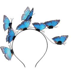 Schmetterling Stirnband Fascinator Schmetterling Braut Cosplay Haarband Frauen Mädchen Karneval Kopfschmuck Haarreif Party Kopfbedeckung Accessoire für Ostertag Hochzeit (Blue, One Size) von Glücksvogel