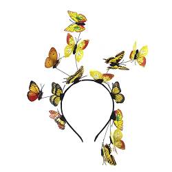 Schmetterling Stirnband Fascinator Schmetterling Braut Cosplay Haarband Frauen Mädchen Karneval Kopfschmuck Haarreif Party Kopfbedeckung Accessoire für Ostertag Hochzeit (C1-Yellow, One Size) von Glücksvogel