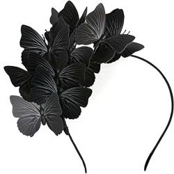 Schmetterling Stirnband Karneval Party Stirnbänder Cosplay Schmetterling Haarband Kopfschmuck Haarreif Ostertag Hochzeit Halloween Party Kopfbedeckung Faschingskostüme für Frauen (Black, One Size) von Glücksvogel