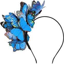 Schmetterling Stirnband Karneval Party Stirnbänder Cosplay Schmetterling Haarband Kopfschmuck Haarreif Ostertag Hochzeit Halloween Party Kopfbedeckung Faschingskostüme für Frauen (Blue, One Size) von Glücksvogel