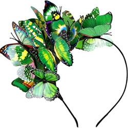 Schmetterling Stirnband Karneval Party Stirnbänder Cosplay Schmetterling Haarband Kopfschmuck Haarreif Ostertag Hochzeit Halloween Party Kopfbedeckung Faschingskostüme für Frauen (Green, One Size) von Glücksvogel