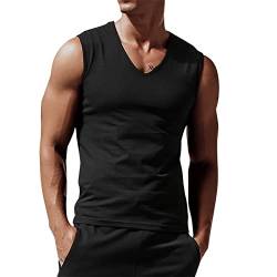 Tank Tops Herren Ärmellose Tankshirt Tees Sommer Casual Sport Fitness Slim Fit Muskelshirt Bodybuilding Unterhemd T-Shirt Tee V-Ausschnitt Achselshirt Trägershirt Sportswear Street Style (Black, XXL) von Glücksvogel