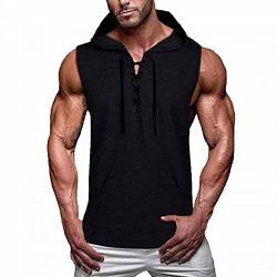 Tank Tops Herren Sommer Sport Fitness Gym Tanktops mit Kapuze Ärmellos Achselshirt Oversize T Shirt Herren Baumwolle Bodybuilding Muskelshirts Workout Gym Männer Tshirts für Herren von Glücksvogel