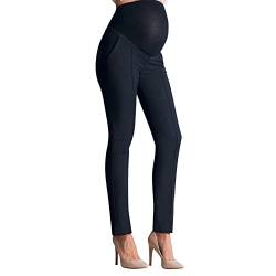 Umstandshose Damen Lang Schwangerschaftshose Elegant Business-Hose Komfortable Umstandshose Umstandsleggings Baumwolle Super Bequeme Umstands Hosen Maternity Schwangerschaft Umstandsmode (Navy, L) von Glücksvogel