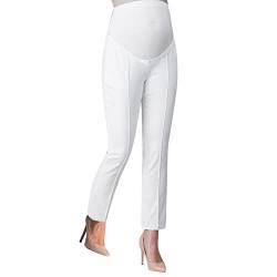 Umstandshose Damen Lang Schwangerschaftshose Elegant Business-Hose Komfortable Umstandshose Umstandsleggings Baumwolle Super Bequeme Umstands Hosen Maternity Schwangerschaft Umstandsmode (White, L) von Glücksvogel