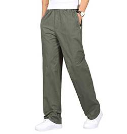 Gmardar Herren Baumwoll Chino Hose Loose Fit Stretch Arbeitshose Moderene Chinohose Leichte Gerade Hose Freizeithose mit Elastischem Kordelzug, Armeegrün-reißverschluss, XXL von Gmardar