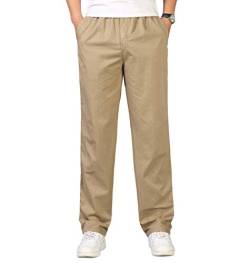 Gmardar Herren Baumwoll Chino Hose Loose Fit Stretch Arbeitshose Moderene Chinohose Leichte Gerade Hose Freizeithose mit Elastischem Kordelzug, Khaki, 6XL von Gmardar