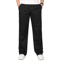 Gmardar Herren Baumwoll Chino Hose Loose Fit Stretch Arbeitshose Moderene Chinohose Leichte Gerade Hose Freizeithose mit Elastischem Kordelzug, Schwarz, XL von Gmardar