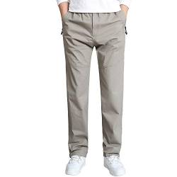 Herren Chino Hose Lockere Loose Fit Chinohose Casual Stretch Arbeitshose Moderene Herrenhose Männer Hose Freizeithose Stoffhose mit Elastischem Kordelzug, Khaki-reißverschluss, XXL von Gmardar