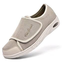 Gmedonm Damen Breite Schuhe mit Einstellbar Leicht für Diabetiker Ödeme Plantarfasziitis Ballenzehen Arthritis Geschwollene Füße Luftkissen Bottom Fattening und Verbreiterung älterer Schuhe, beige, von Gmedonm