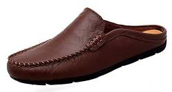 Go Tour Herren Pantoletten Clog Hausschuhe Atmungsaktiv Punching Leder Slip on Schuhe Casual Loafer, Braun (A-dark brown), 45 EU von Go Tour