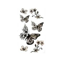 2 Kleine Frische Wasserfeste Temporäre Tattoo-Aufkleber Für Frauen Handbemalt Schwarz-Weiß Schmetterlinge Rosen Schöne Pfirsichblüten Und Kirschblüten Tattoo-Aufkleber Fake Tattoo von GoDdis