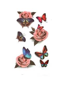 2 Stück Wasserdichte Temporäre Tattoo-Aufkleber Für Frauen Langlebige Rose-Schmetterling-Temporäre Tattoo-Aufkleber Kleine Und Frische Tattoo-Aufkleber Fake-Tattoo von GoDdis