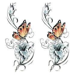 Temporäre Tattoos Aufkleber Falsche Tätowierung 2 Schmetterlings-Blumen-Tattoo-Aufkleber Zum Abdecken Von Narben, Wasserfester, Langanhaltender Concealer, Sexy Für Frauen von GoDdis