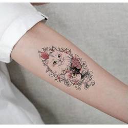 Temporäre Tattoos Aufkleber Falsche Tätowierung Stück Katze Umarmende Karpfenblumen-Tattoo-Aufkleber Für Frauen, Langlebig, Wasserfest, Knöchel-Arm, Blumen-Arm von GoDdis