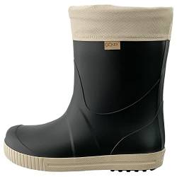 GoKids Gummistiefel Kinder Mädchen Jungen Wasserdichte Stiefel Outdoor Boots Regenstiefel Herbst Winter warm gefüttert, Schwarz Beige, 30/31 von GoKids