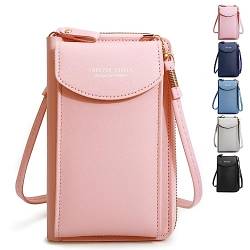 GoPaw Handytasche zum Umhängen, Kleine Crossbody Handytasche, PU Leder Handytasche zum Umhängen mit Geldbörse Kartenfächer für Handys bis zu 6,5 Zoll (Rosa) von GoPaw