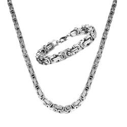 GoPaw Königskette Silber Herren Edelstahl, 4/5/6/7/8mm Königskette Halskette aus Edelstahl, Edelstahl Halskette Armband für Herren, Länge 51/55/61/66/71cm (51.00, silber-5mm breit) von GoPaw