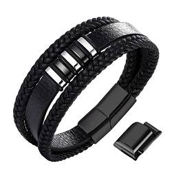 GoPaw Lederarmband für Herren Herren Armband Herrenarmband - Klassisches handgefertigtes geflochtenes Manschettenarmband mit Magnetverschluss - Mehrlagiges geflochtenes Echtlederarmband Geschenkidee von GoPaw