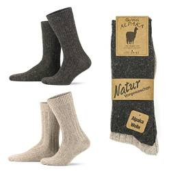 GoWith 2er Paar Alpakasocken, Weiche und Bequeme Herren und Damen Wintersocken, Thermo-Effekt Crew Wollsocken Vorgewaschen, Beige-Braun, Größe 35-38, Model: 3095 von GoWith