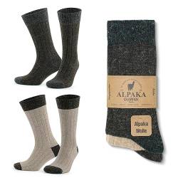 GoWith 2er Paar Alpakasocken, Weiche und Bequeme Herren und Damen Wintersocken, Thermo-Effekt Crew Wollsocken Vorgewaschen, Beige-Braun, Größe 39-42, Model: 3096 von GoWith