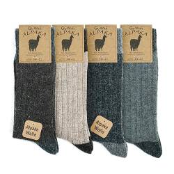 GoWith 4 Paar Wolle Alpakasocken für Damen und Herren, Thermo-Effekt Wintersocken, Crew Wollsocken, Vorgewaschen, Wandersocken, 4 Paar, Assortie 35-38, Mod: 3096 von GoWith