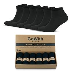 GoWith 6 Paar Bunte Sneaker Bambus Socken aus Baumwolle, Atmungsaktive Kurz Socken für Herren, Laufsocken für Männlich, Ohne Muster Sport Socken, OEKO TEX, Schwarz, 35-38, Model 3112 von GoWith