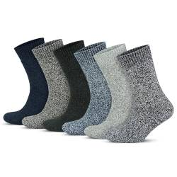 GoWith 6 Paar Norweger Socken mit Wolle für Herren, Dicke Fuzzy Socken, Thermosocken mit Beige-Braun-Dunkelblau, Wintersocken Herren 39-42 Warm, Model 6038-6042 von GoWith