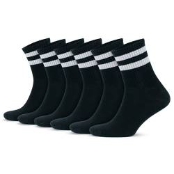 GoWith 6 Paar Tennissocken aus Baumwolle mit bunten Streifen, Größe für Herren 40-44, für Damen 35-40, Retro-Design Collection Sportsocken Black, 3501 von GoWith