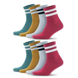 GoWith 8 Paar Tennissocken aus Baumwolle mit bunten Streifen, Größe für Herren 40-44, für Damen 35-40, Retro-Design Collection Sportsocken Green, 2501 von GoWith