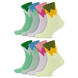 GoWith 8 Paar Tennissocken aus Baumwolle mit bunten Streifen, Größe für Herren 40-44, für Damen 35-40, Retro-Design Collection Sportsocken Wavy, 2501 von GoWith