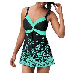 GoWm2022 Damen Einteilige Badeanzug Tankini Damen Bauchweg Elegant Badeanzugkleid Badekleid Schwimmrock Retro Ruched Bauchweg Schwimmkleid Baderock Tankini (Blau, M) von GoWm2022