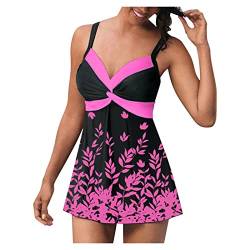 GoWm2022 Damen Einteilige Badeanzug Tankini Damen Bauchweg Elegant Badeanzugkleid Badekleid Schwimmrock Retro Ruched Bauchweg Schwimmkleid Baderock Tankini (Rosa, L) von GoWm2022