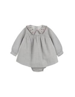 Gocco Baby-Mädchen großem Hals und Stickerei Kleid, hellgrau Melange, 9-12 Monate von Gocco