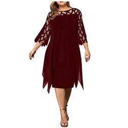 Godathe Damen Kleid Mode Knielang Asymmetrisch Elegant Abendkleider Für Mollige Frauen Kurzarm Maxikleider Festlich Hochzeit Kleider Übergröße Schönes Tunikakleid Partykleid, Wine, 4XL von Godathe