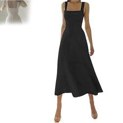 GodbTG New Women's Thick Straps Midi Dress, Women's Thick Straps Dressretch, Summer Women's Thick Strap Slim-fit Waist Dress (Black,S) von GodbTG