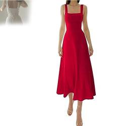 GodbTG New Women's Thick Straps Midi Dress, Women's Thick Straps Dressretch, Summer Women's Thick Strap Slim-fit Waist Dress (Red,L) von GodbTG