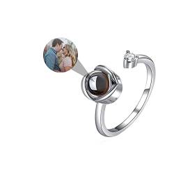 Personalisierter Foto Projektions Ringe Ich liebe dich 100 Sprachen Ring Benutzerdefinierte Foto 925 Sterling Silber Ringe Offener Verstellbarer Blume Ringe Schmuck Geschenk für Frauen Mädchen von Godchoices