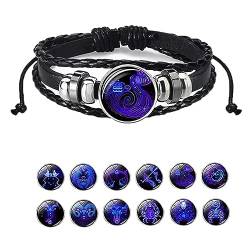 Godemmio Sternzeichen-Armband mit Sternzeichen, astrologisches Geist-Armband, 12 Sternbilder, PU-Leder-Armbänder, Unisex, Sternzeichen-Schmuck, Geschenke für Damen und Herren, 7 +3 inch / 18 + 7 cm, von Godemmio