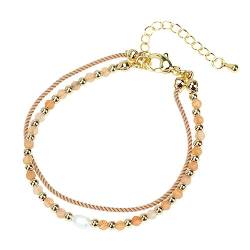GodlSoon Personalisiertes Armband, bunte Edelstein-Perlen, doppellagig, verstellbares Kettenarmband, Damen- und Mädchen-Handschmuck (Color : Orange) von GodlSoon