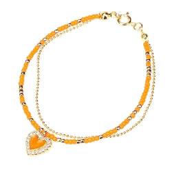 GodlSoon Personalisiertes Armband, doppellagiges Perlenkettenarmband, Liebes-Herzform-Anhänger, Strass-Handschmuck for Frauen und Mädchen (Color : Orange) von GodlSoon