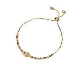GodlSoon Personalisiertes Armband, geometrisches, augenförmiges Zirkonia-Strass-verstellbares Armband for Damen, einfacher vergoldeter Perlen-Kettenschmuck (Color : Yellow) von GodlSoon