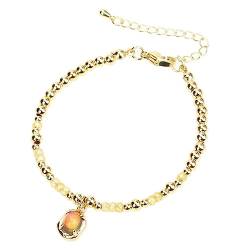 Personalisiertes Armband, verstellbares Kettenarmband mit Edelsteinperlen, ovaler Anhänger for Damen und Mädchen, Handschmuck (Color : Gold+yellow) von GodlSoon