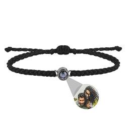 Godmoy Personalisiertes Foto Armband für Frauen/Männer Foto Projektions Armband 100 Sprachen Ich liebe dich Armband Verstellbare Seilarmbänder mit Kreisanhänger Geschenk für Paar beste Freundin von Godmoy