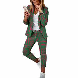 Godoboo Damen Business Anzug Set 2 Stück Revers Büro Business Formal Blazer Langarm Hosenanzug Slim Fit von Godoboo