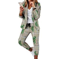 Godoboo Damen Business Anzug Set 2 Stück Revers Büro Business Formal Blazer Langarm Hosenanzug Slim Fit von Godoboo